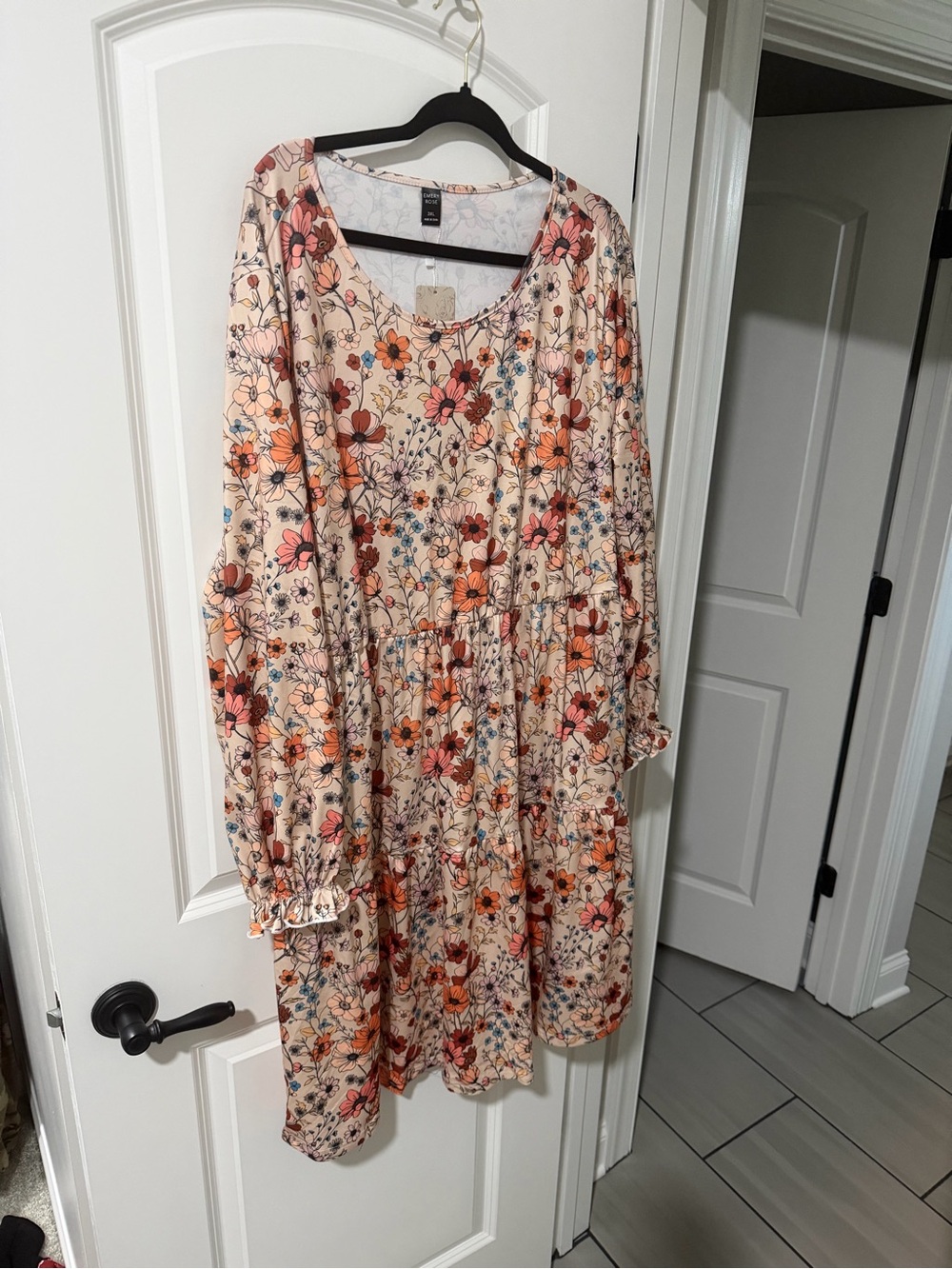 Blossom Tiered Long Sleeve Dress in Peach Floral